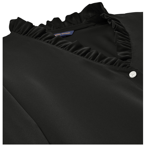 Deep Black front - Brooks Brothers Women's Long Sleeve Ruffle Collar Blouse