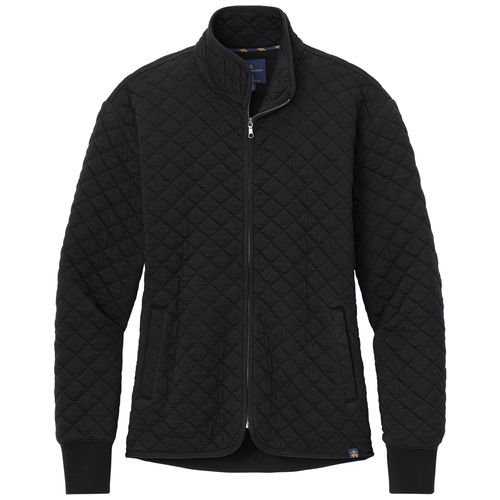Deep Black front - Brooks Brothers Women's Diamond Quilt Full-Zip