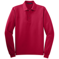 Red front - Port Authority Silk Touch Long Sleeve Polo