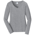 Athletic Heather front - Port & Co Women's Long Sleeve Fan Favorite V-Neck Tee