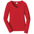Bright Red front - Port & Co Women's Long Sleeve Fan Favorite V-Neck Tee