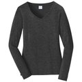 Dark Heather Grey front - Port & Co Women's Long Sleeve Fan Favorite V-Neck Tee
