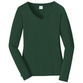 Forest Green front - Port & Co Women's Long Sleeve Fan Favorite V-Neck Tee