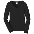Jet Black front - Port & Co Women's Long Sleeve Fan Favorite V-Neck Tee