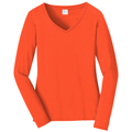 Orange front - Port & Co Women's Long Sleeve Fan Favorite V-Neck Tee