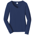 Team Navy front - Port & Co Women's Long Sleeve Fan Favorite V-Neck Tee