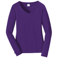 Team Purple front - Port & Co Women's Long Sleeve Fan Favorite V-Neck Tee