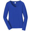 True Royal front - Port & Co Women's Long Sleeve Fan Favorite V-Neck Tee