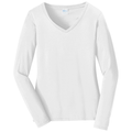 White front - Port & Co Women's Long Sleeve Fan Favorite V-Neck Tee