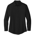 Deep Black front - Mercer+Mettle Women's Long Sleeve Stretch Woven Shirt