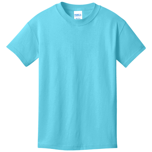 Aquatic Blue front - Port & Co Youth Core Cotton Tee