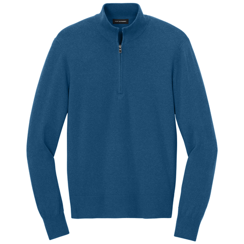 Aegean Blue Heather front - Port Authority Easy Care 1/4-Zip Sweater