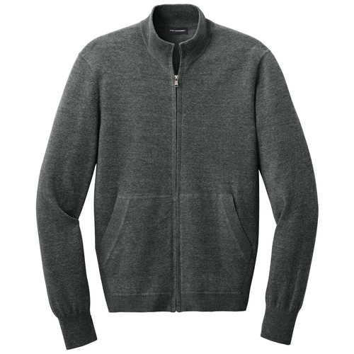 Charcoal Heather front - Port Authority Easy Care Full-Zip Sweater
